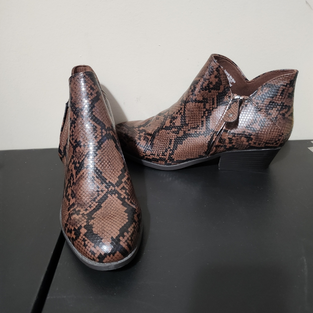 SO Snake Print Ankle Booties - Brown